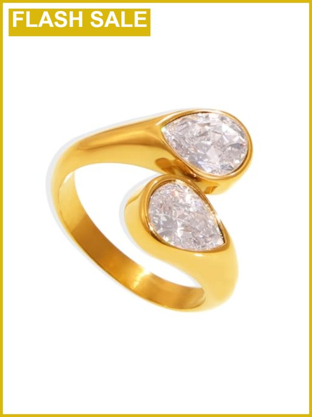 Cubic Zirconia Waterdrop Wrap Ring Adjustable Stacking Statement Ring